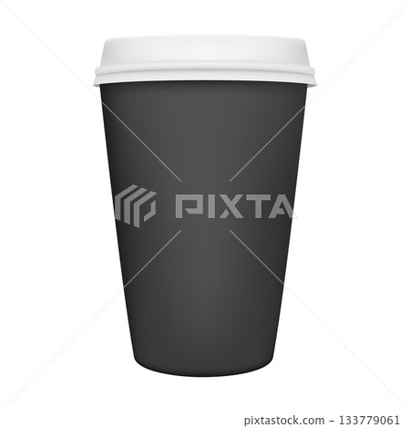 Black Paper Coffee Cup with White Lid. Disposable Coffee Cup To Go, Blank Paper Coffee Cup for Takeaway Coffee, Branding, Cafe and Restaurant Hot Drink Packaging 133779061