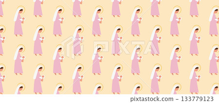 Cute Christmas Seamless Pattern with Mary Holding Baby Jesus Soft Pastel Nativity Illustration Cute Christmas Seamless Pattern with Mary Holding Baby Jesus Soft Pastel Nativity Illustration 133779123