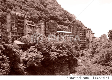 Kinugawa Onsen Abandoned Hotels Sepia Tone 133779131