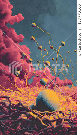 Artistic image of the meeting of reproductive cells that will generate a human life. 133779160
