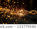 Chains break apart with bright sparks flying in mid-air 133779580