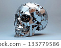 Skull designed with geometric fractals showcasing modern artistic interpretation 133779586