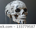 Melting puzzle skull with dripping pieces resembling flowing water 133779587