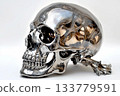 Skull melts into liquid metal in a striking artistic display 133779591