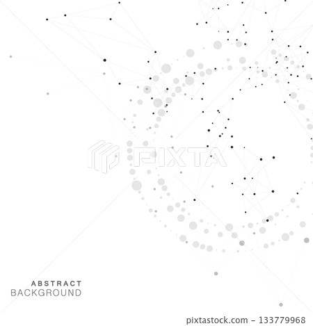 Abstract vector background featuring swirling network interconnected black dots and lines forming geometric patterns Abstract vector background featuring swirling network interconnected black dots and lines forming geometric patterns 133779968