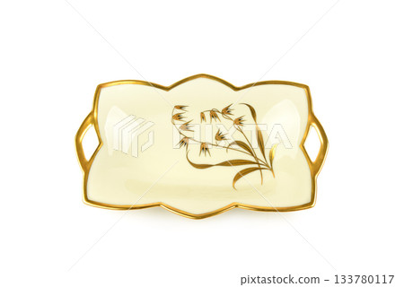 Elegant Antique Serving Tray with Scalloped Edge and Handles 133780117