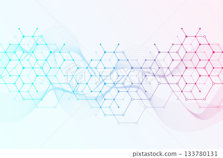 Molecular structure and genetic engineering, atom, neural network, neurons, DNA molecule. Scientific research concept for healthcare, medical, technology, chemistry, science template presentation Molecular structure and genetic engineering, atom, neural network, neurons, DNA molecule. Scientific research concept for healthcare, medical, technology, chemistry, science template presentation 133780131