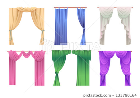 Curtains. Textile decoration for modern interiors exact vector luxury rooms tools 133780164