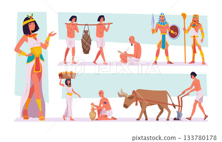 Egypt. Historical ancient characters egyptian people exact vector characters 133780178