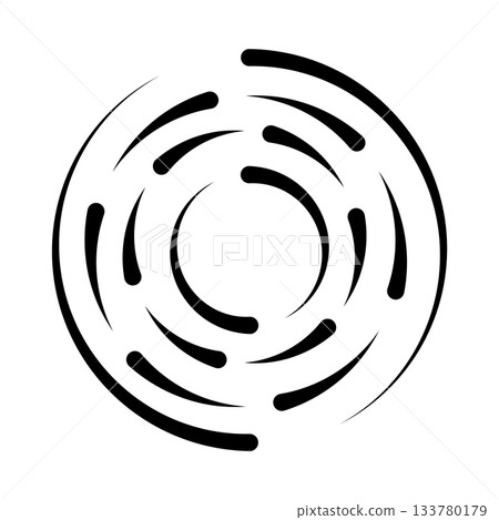 Halftone speed lines circle. Geometric art in circle form. Round swirl movement symbol. Halftone circular frame. Vector design element 133780179