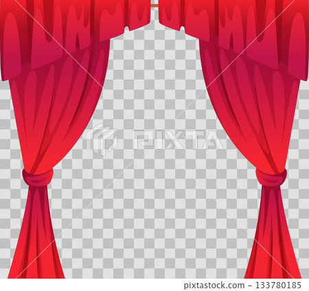 Red curtains. background template with luxury textile red curtains and transparent empty background 133780185