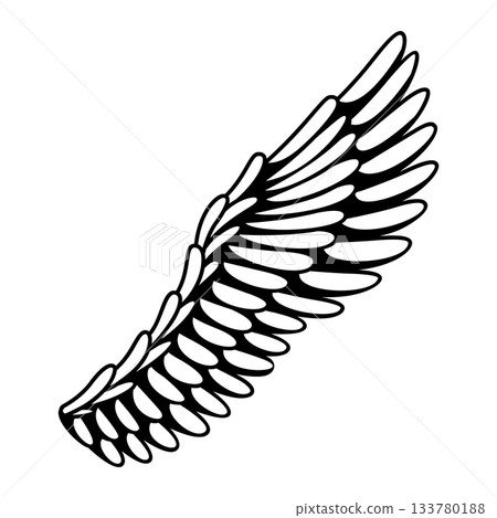 Wings sketch. Stylized birds wings. Hand drawn contoured stiker wing in open position. Vector design elements in coloring style Wings sketch. Stylized birds wings. Hand drawn contoured stiker wing in open position. Vector design elements in coloring style 133780188