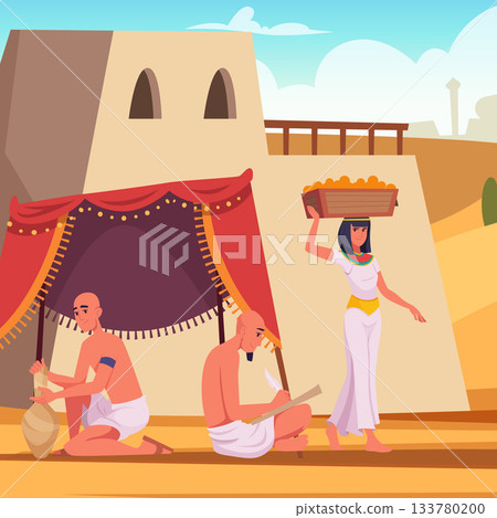 Egyptians. historical characters of egypt people on marketplace. vector background 133780200