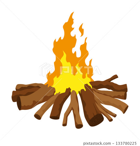 Fireplace campfire type. Burning wood, travel and adventure symbol. Vector bonfire or woodfire in cartoon flat style. Tourist bonfires in stack Fireplace campfire type. Burning wood, travel and adventure symbol. Vector bonfire or woodfire in cartoon flat style. Tourist bonfires in stack 133780225