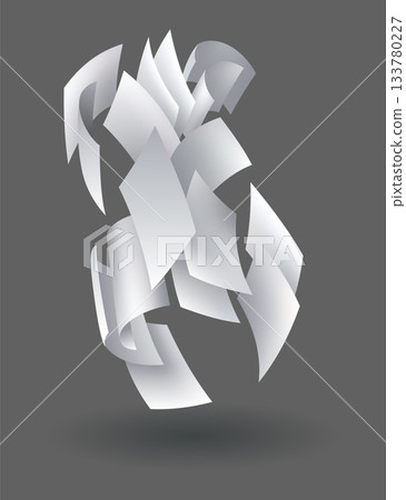 Falling paper sheets. Set of flying curved leaves of paper. Vector loose soar of notes with curled edges. Fly scattered notes, empty chaotic paperwork 133780227