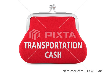 Transportation cash concept with coin purse. 3D rendering Transportation cash concept with coin purse. 3D rendering 133780584
