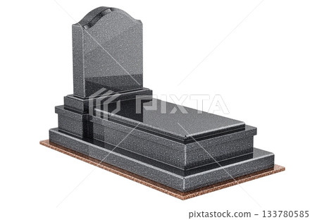 Dark granite tombstone with pedestal, 3d rendering Dark granite tombstone with pedestal, 3d rendering 133780585