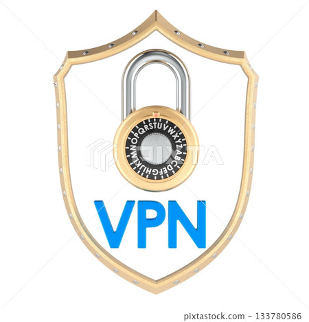 VPN security shield with combination lock, 3d rendering 133780586