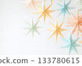 Decorative paper stars for festive Christmas celebrations in pastel colors with copy space banner background 133780615