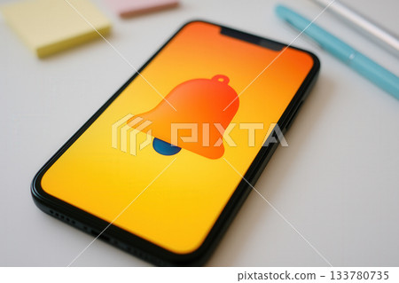 Smartphone Notification Alert With Bright Bell Icon 133780735