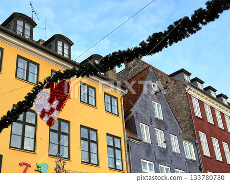 Nyhavn houses decorated for Christmas. Copenhagen, Denmark. Nyhavn houses decorated for Christmas. Copenhagen, Denmark. 133780780