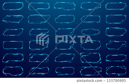 Modern HUD interface with digital tech frames and glowing blue callout 133780905