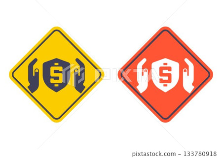 Dollar on a shield. Hands protect money. 133780918