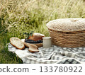 Picnic setup with bread 133780922