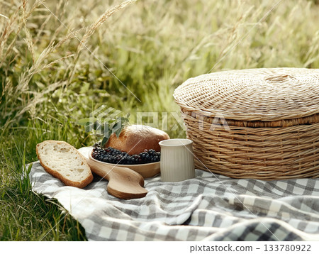 Picnic setup with bread 133780922