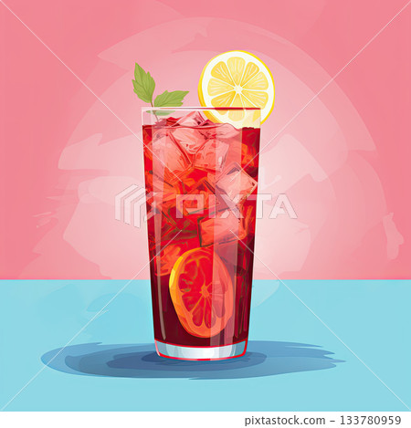 Organic Summer Delight: Hibiscus, Mint, and Lemon Iced Tea, The Perfect Refreshing Cold Beverage,  illustration 133780959