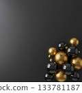 Black and gold holiday baubles: Corner arrangement for dark promotion background 133781187