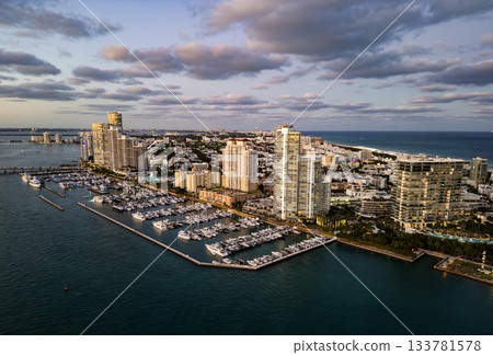 Marina in Miami, Florida. Biscayne bay. Miami marina with luxury yacht. Summer vacation. Luxury South beach marina. Luxury yacht. Miami south beach view. Yacht club. Seaside docking facilities 133781578