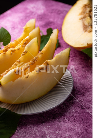 Fresh sweet ripe juicy sliced melon Fresh sweet ripe juicy sliced melon 133781623