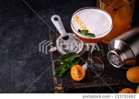 Fresh apricot cocktail martini with mint 133781662