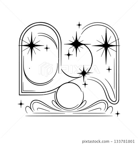 Abstract illustration featuring simple shapes and sparkling elements in a minimal design Abstract illustration featuring simple shapes and sparkling elements in a minimal design 133781801