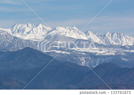 藍天白雲，白雪皚皚的立山山脈 133781873
