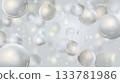 background with light gray and pink spheres floating, creating an elegant atmosphere. the backdrop features snowflakes in the corners for a winter feel, this design is suitable as a template or banner 133781986