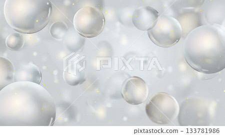 background with light gray and pink spheres floating, creating an elegant atmosphere. the backdrop features snowflakes in the corners for a winter feel, this design is suitable as a template or banner 133781986