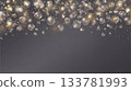 glowing banner with sparkling lights, bubbles and golden glitter on a transparent grey backdrop, for a wedding, party, or new year's decoration, flat design, detailed concept art 133781993