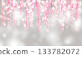 pink hanging ribbons on a  light gray background in a digital art style 133782072