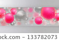 banner  with pink and silver spheres on a  light gray background in a digital art style 133782073
