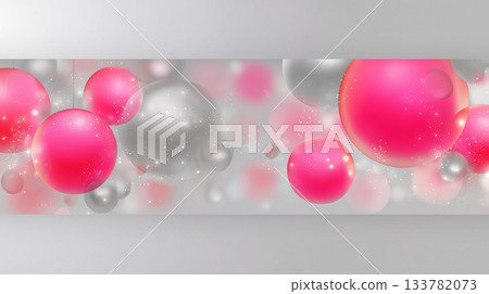 banner  with pink and silver spheres on a  light gray background in a digital art style 133782073