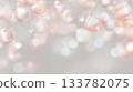 blurred background with hanging light pink glass balls and wires, close-up, bokeh effect, light gray backdrop, in the style of digital art 133782075