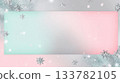 . illustration of a festive Christmas banner framed with snowflakes in pastel pink-blue and silver colors using soft gradient leaving space for text  133782105