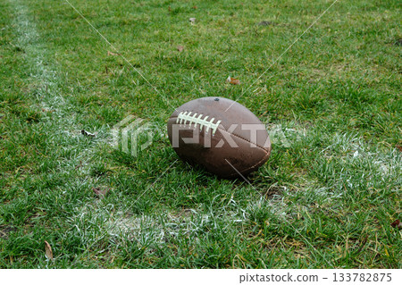 An American football in the corner of the field An American football in the corner of the field 133782875