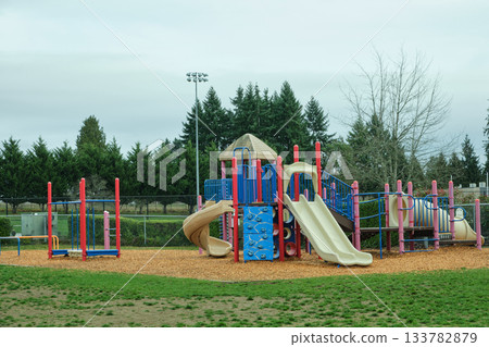 Milton WA USA, Nov 29, 2025 - Children's playground on the territory of the preschool Milton WA USA, Nov 29, 2025 - Children's playground on the territory of the preschool 133782879