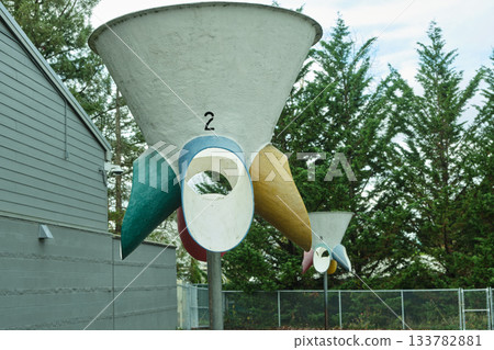 Milton WA USA, Nov 29, 2025 - Play equipment on a children's playground for playing ball. 133782881