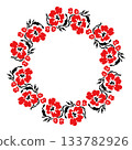 Red and Black Floral Round Frame Ornament 133782926