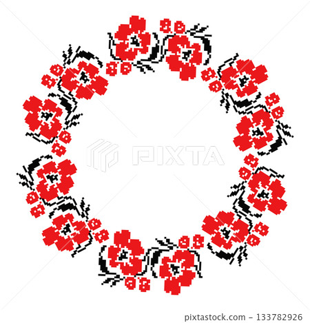 Red and Black Floral Round Frame Ornament Red and Black Floral Round Frame Ornament 133782926