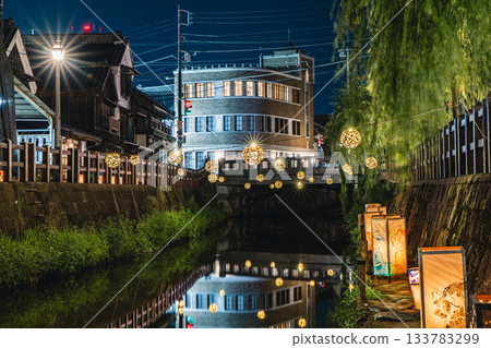 小野川沿岸的夜景燈光和佐原竹球燈的城鎮風光 133783299